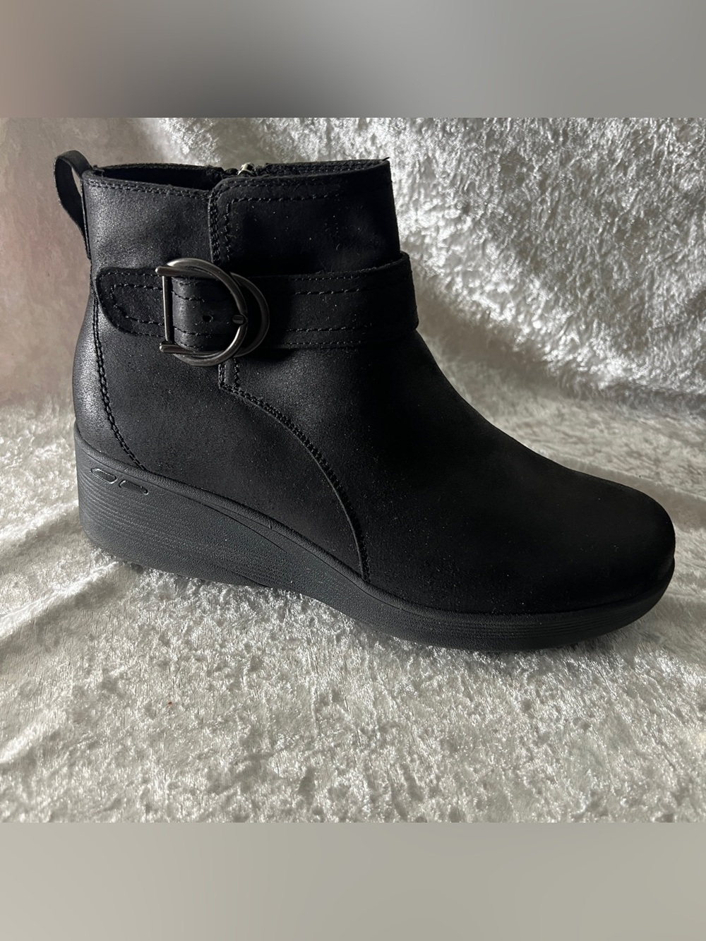 Skechers Women's Black Wedge Ankle Boot with Buckle Strap